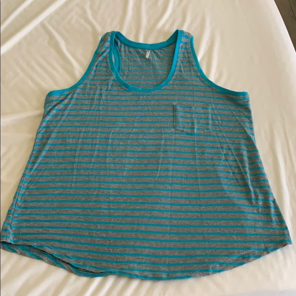 Tresics teal & gray striped racer tank, size large
